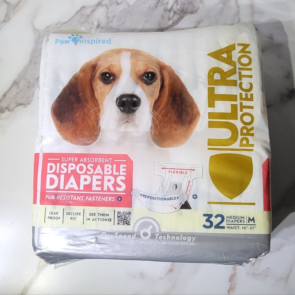 Paw Inspired NIP Super Absorbent 32 Count Female Dog Disposable Diapers Medium - Picture 2 of 9